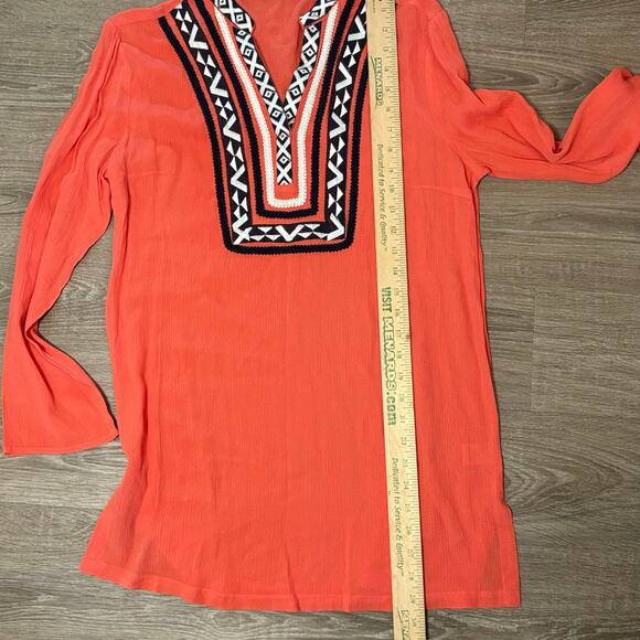 THML Embroidered Boho Tunic Top Coral Orange Medium - Picture 5 of 7